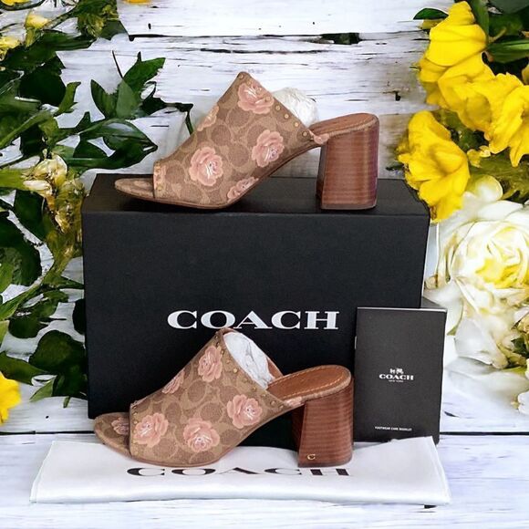 COACH ALEXIS MULE SANDAL SHOES IN FLORAL TAN WITH ORIGINAL BOX SIZE 8B - Picture 1 of 8